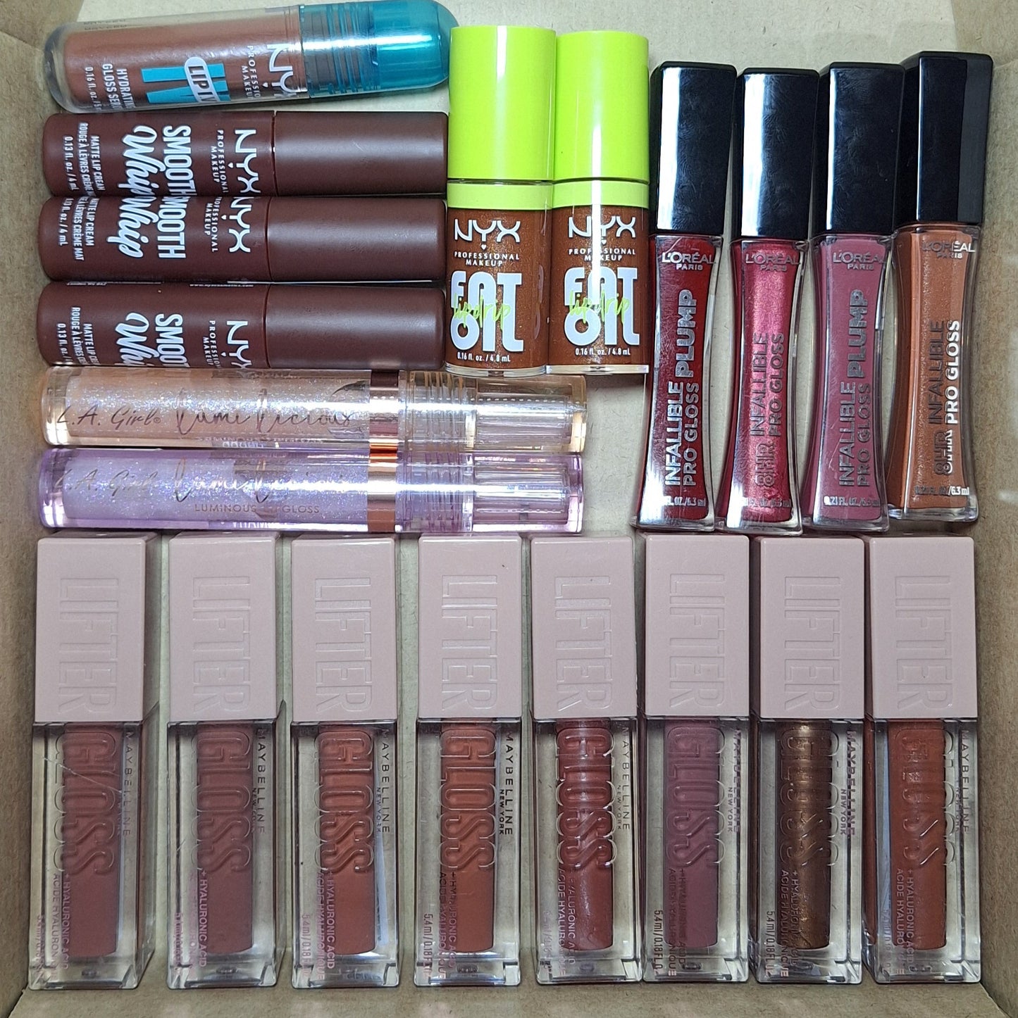 CAJA EMPRENDEDORA LABIOS GLOW 20 PIEZAS