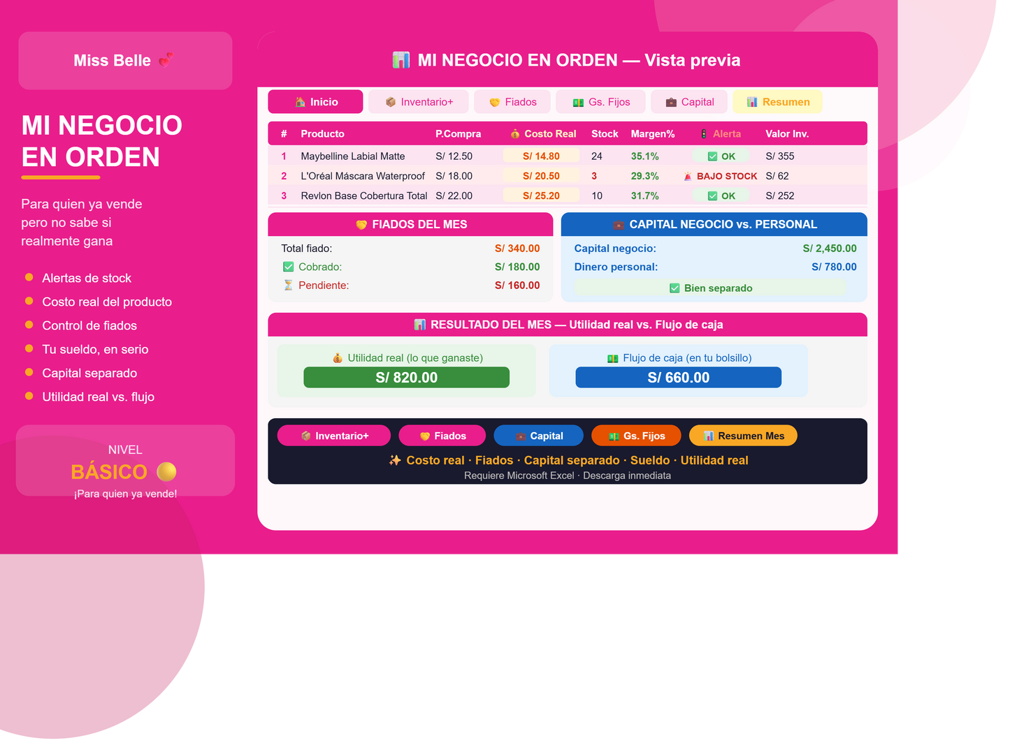Plantilla Emprendedora "Mi Negocio en Orden" – Excel Nivel 2