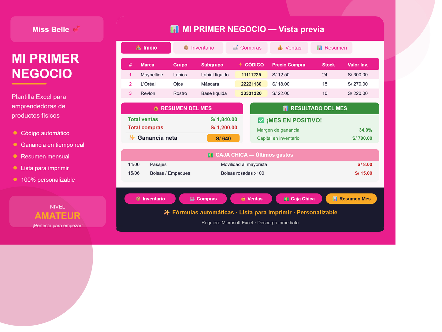 PLANTILLA EMPRENDEDORA BASE - Excel para Emprendedoras 🎀